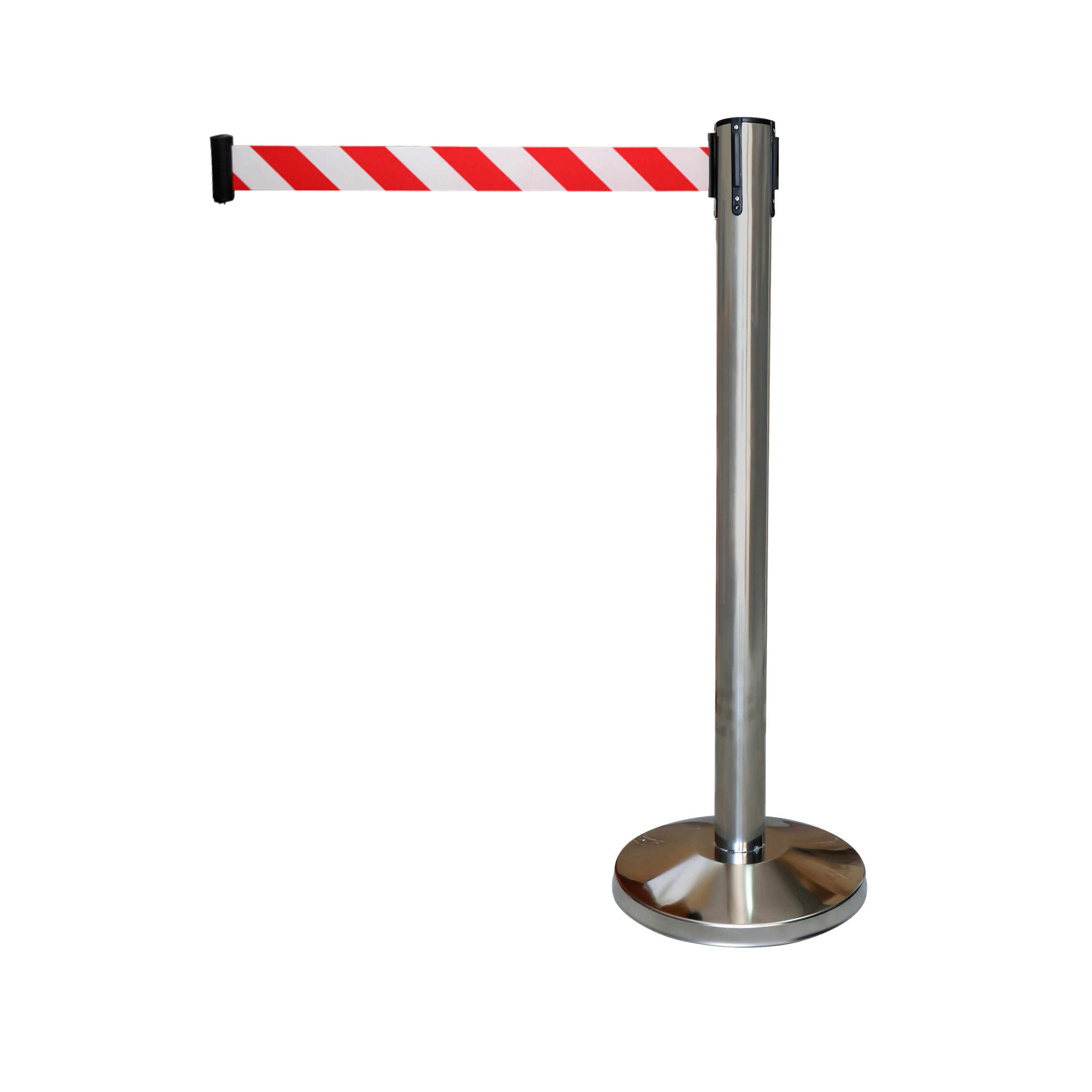Silver Pole with Caution Red & White Belt