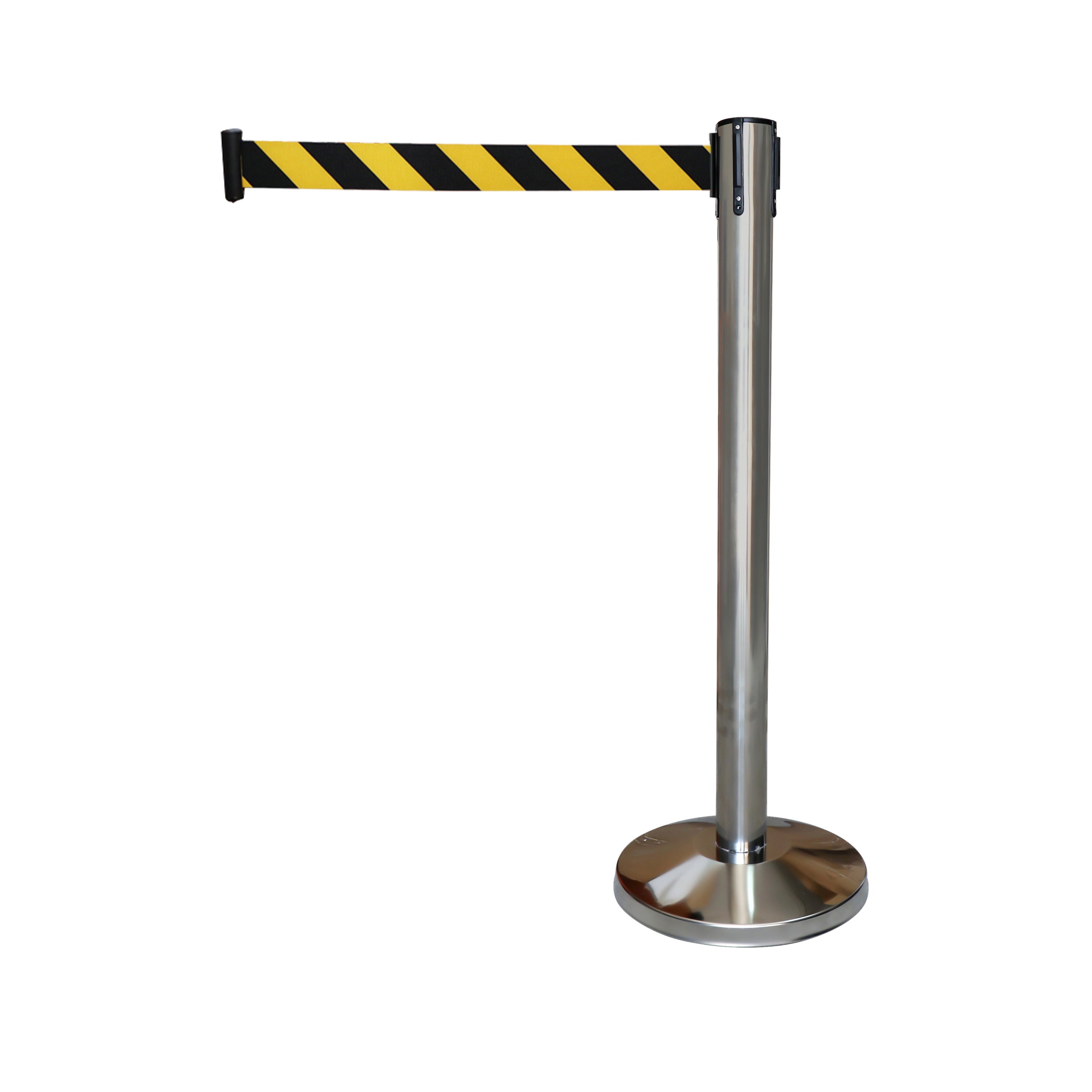 Silver Pole with Caution Yellow & Black Belt